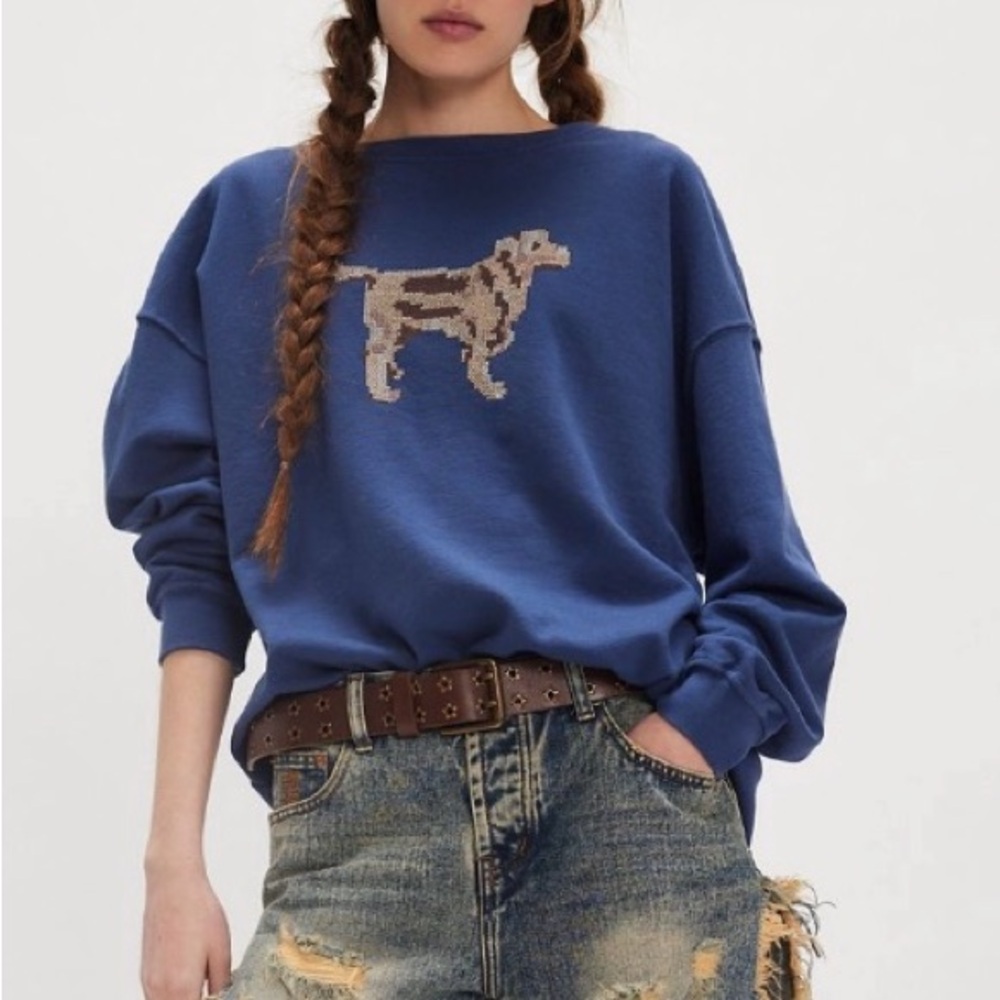 FREE PEOPLE➕RAGABOND Best Friend Cross Stitch Crewneck NWT
